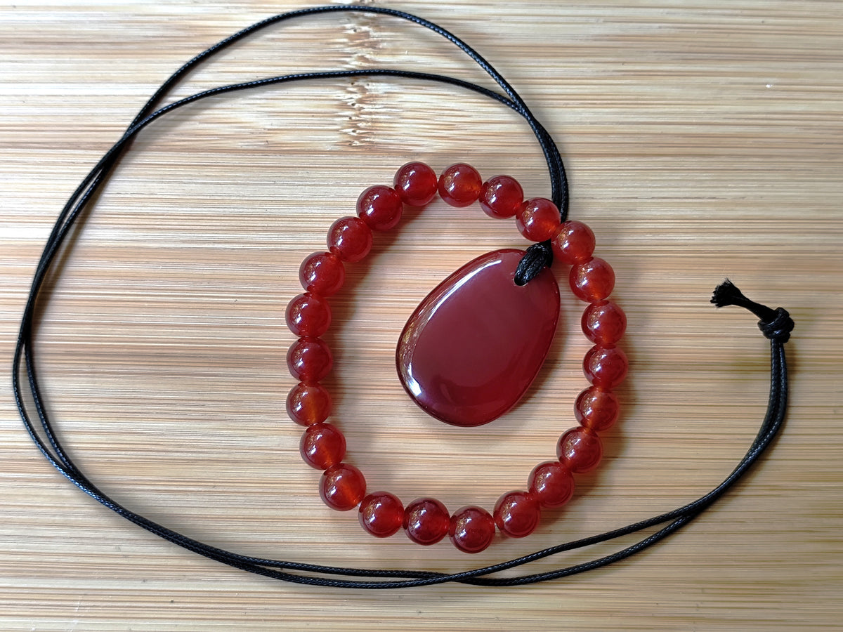 2er Set Naturstein Edelstein roter Achat /Karneol Armband und Anhänger inkl.Kordel Nr.106