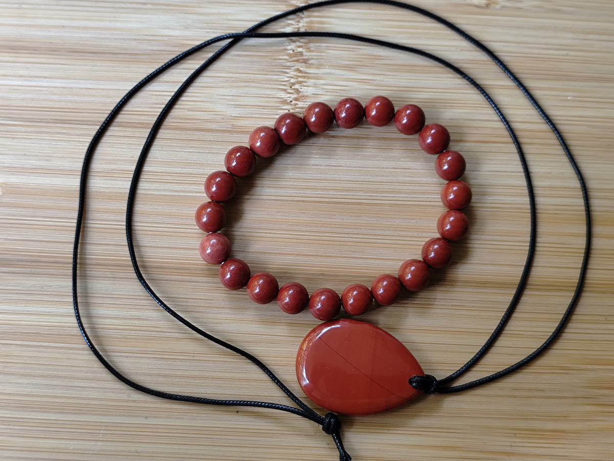 2er Set Naturstein roter Jaspis Armband und Anhänger inkl.Kordel Nr.107