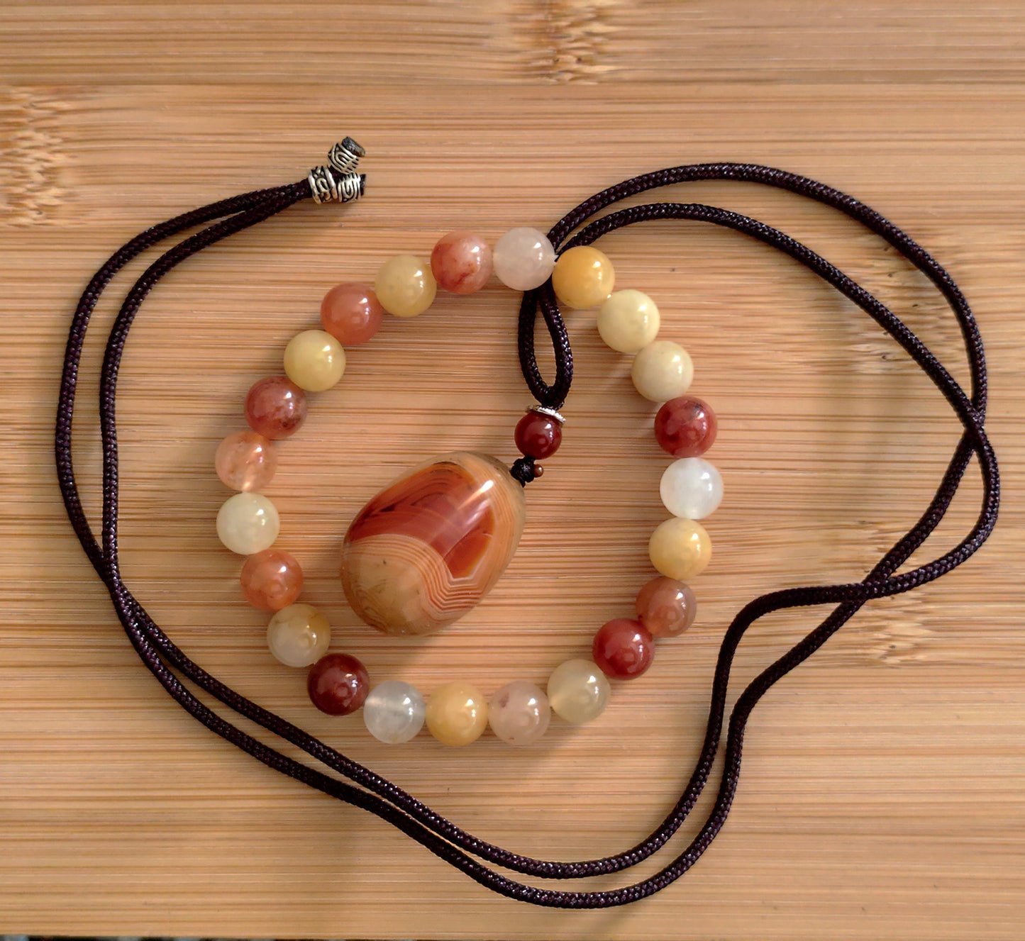 2er Set Naturstein Edelstein Golden Silk Jade Armband und Sardonyx Anhänger Nr.14