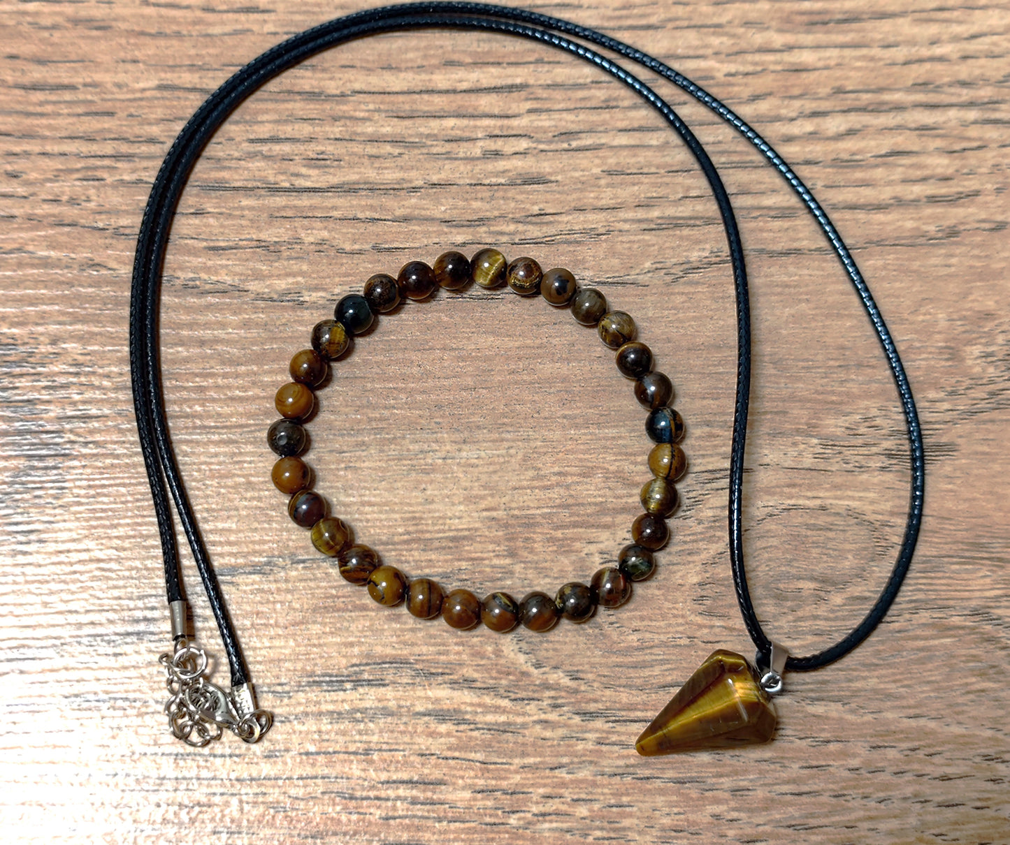 2er Set Naturstein Edelstein Tigerauge Armband und Anhänger inkl.Kordel Nr.1