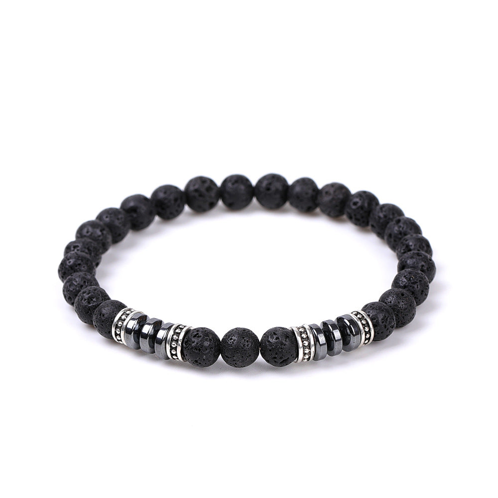 6 mm Naturstein Lavastein / Hämatit Perlen Armband Kugelarmband