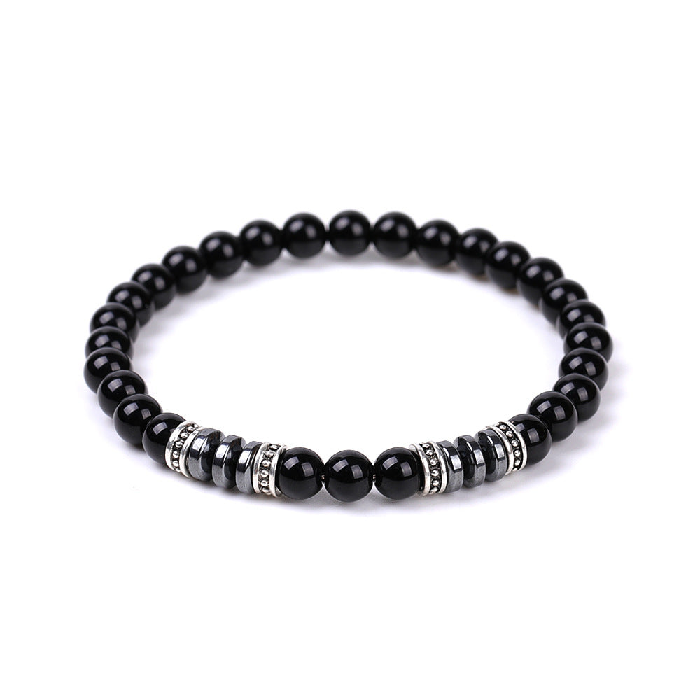 6 mm Naturstein schwarzer Obsidian / Hämatit Perlen Armband Kugelarmband