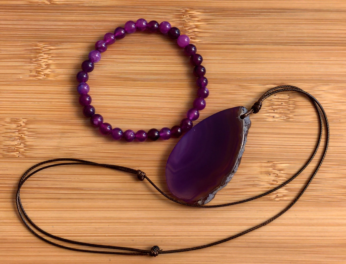 2er Set Naturstein Edelstein Sugilit Armband und Achat Anhänger Nr.20