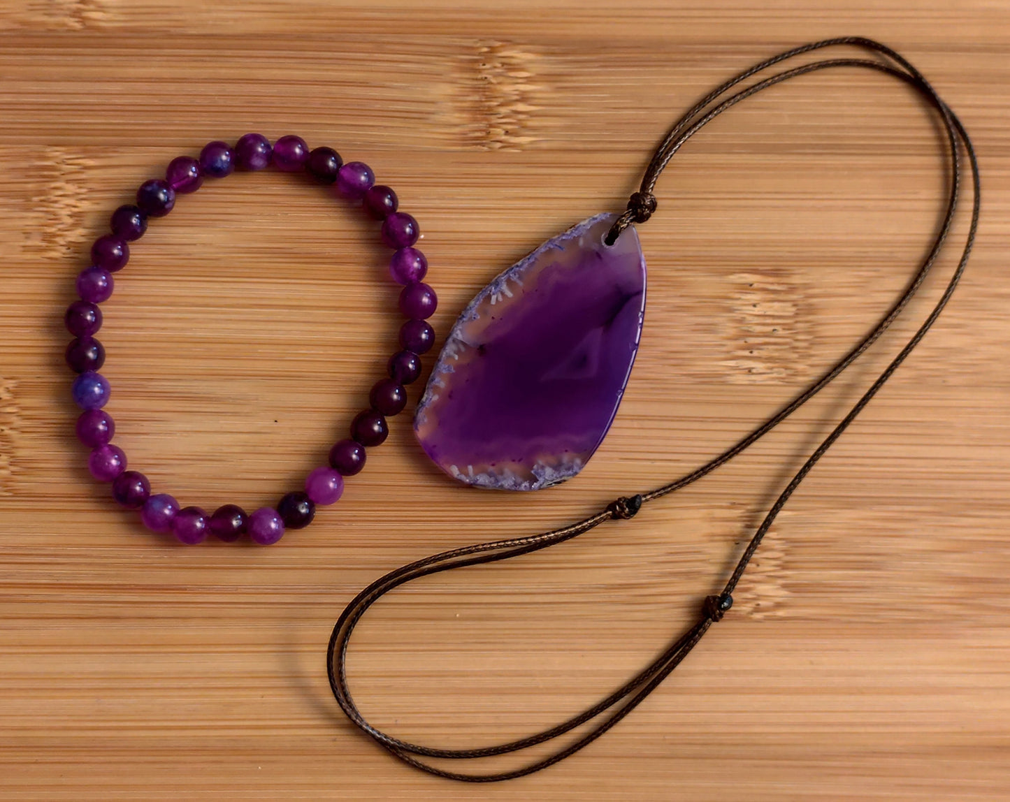 2er Set Naturstein Edelstein Sugilit Armband und Achat Anhänger Nr.21