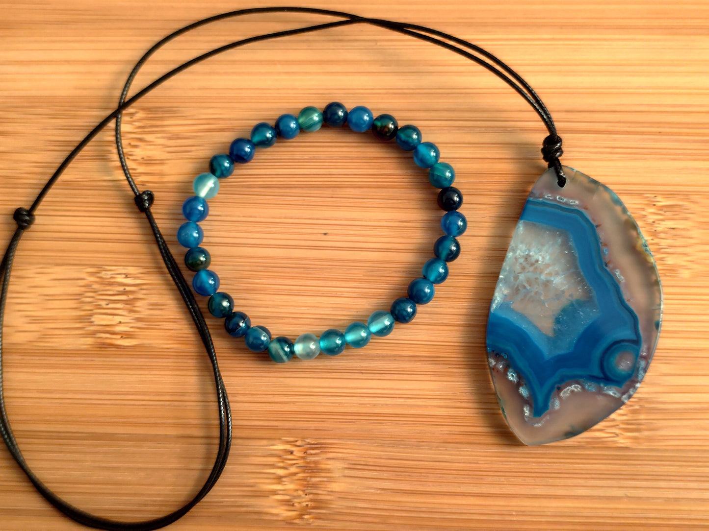 2er Set Naturstein Achat Armband und Anhänger Nr.28