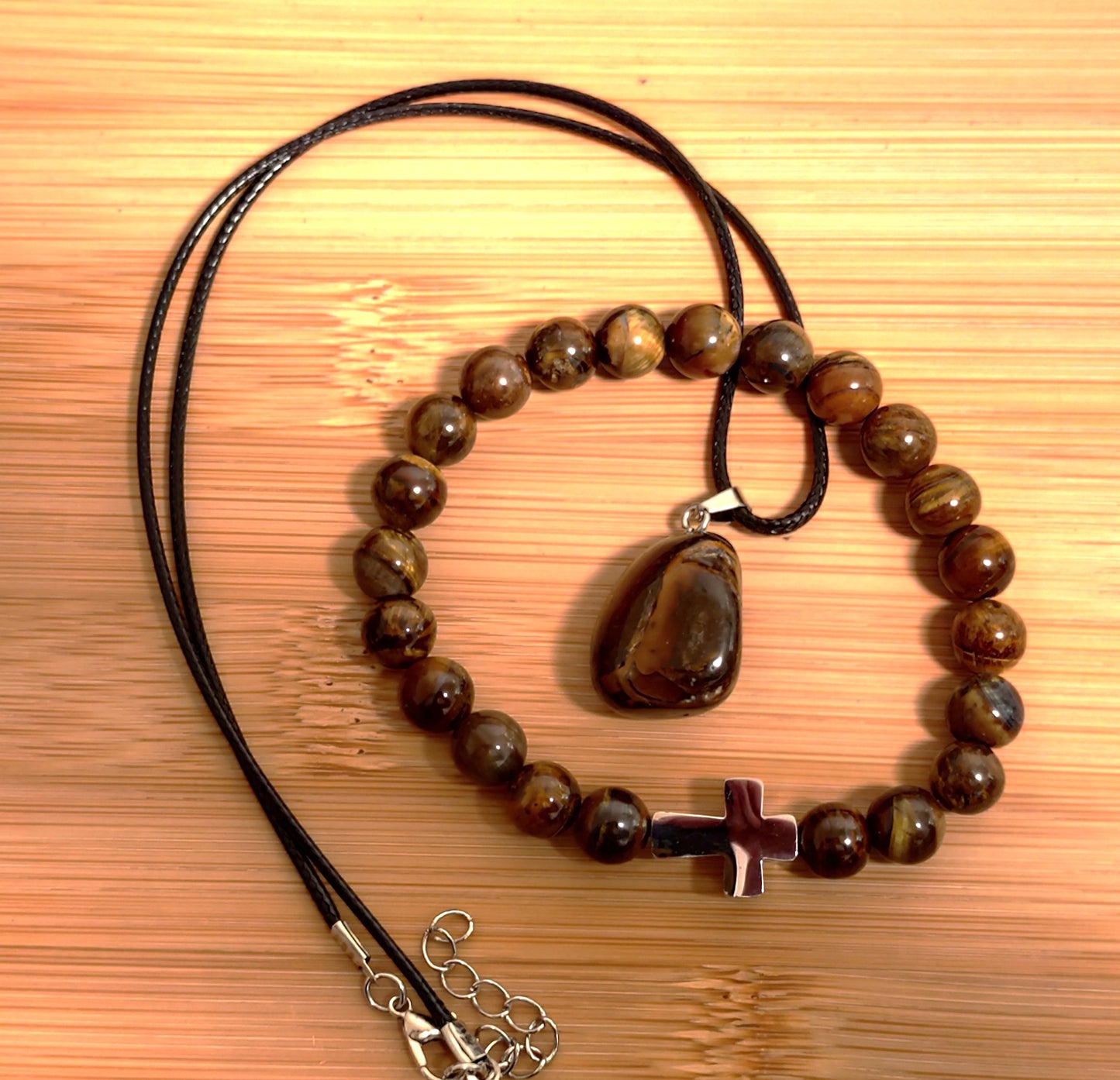 2er Set Naturstein Edelstein Tigerauge Armband und Anhänger inkl.Kette Nr.32