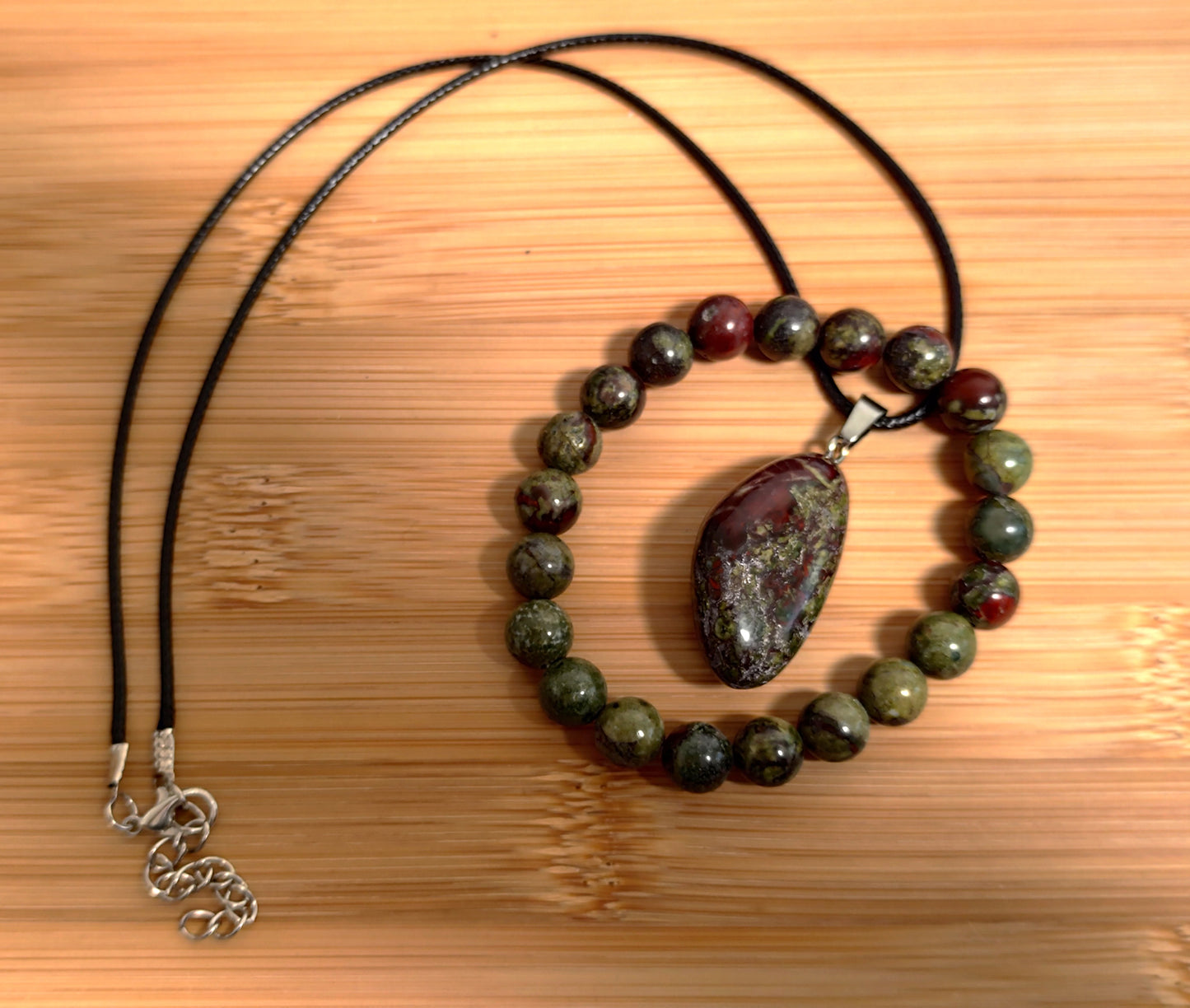 2er Set Naturstein Edelstein Drachenblut Jaspis Armband + Anhänger +Kette Nr.44