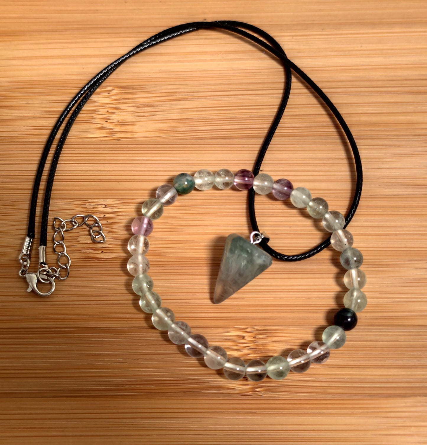 2er Set Naturstein Edelstein Fluorit Armband und Anhänger inkl.Kordel Nr.48