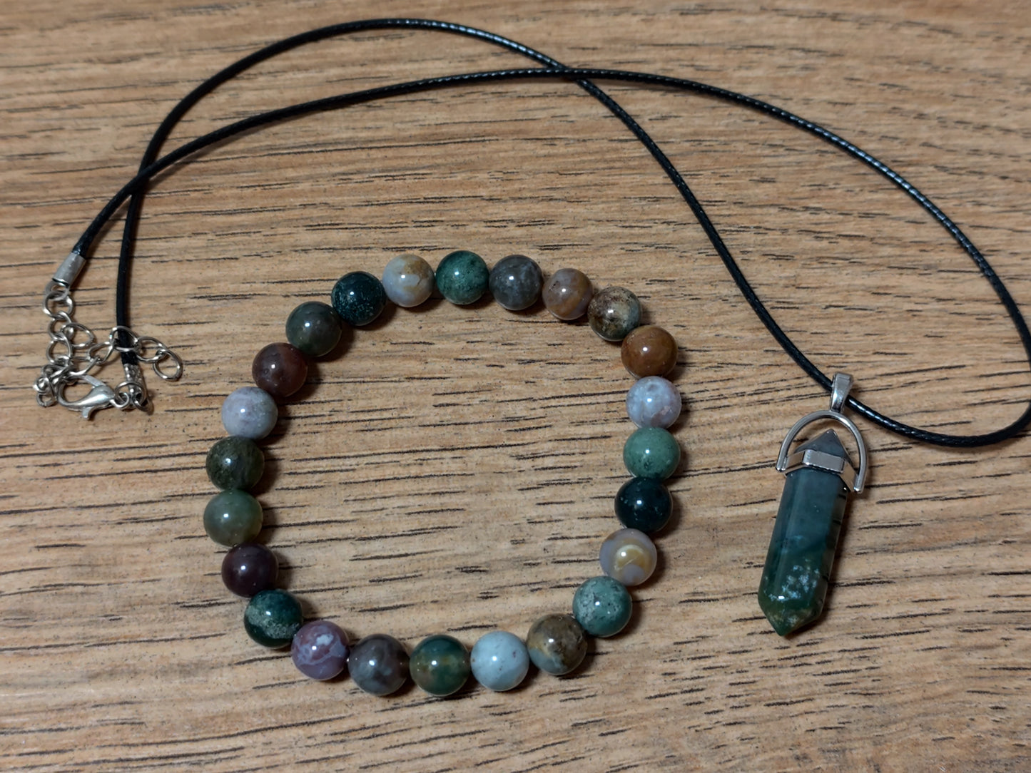 2er Set Naturstein Edelstein Indischer Achat Armband + Anhänger inkl.Kordel Nr.5