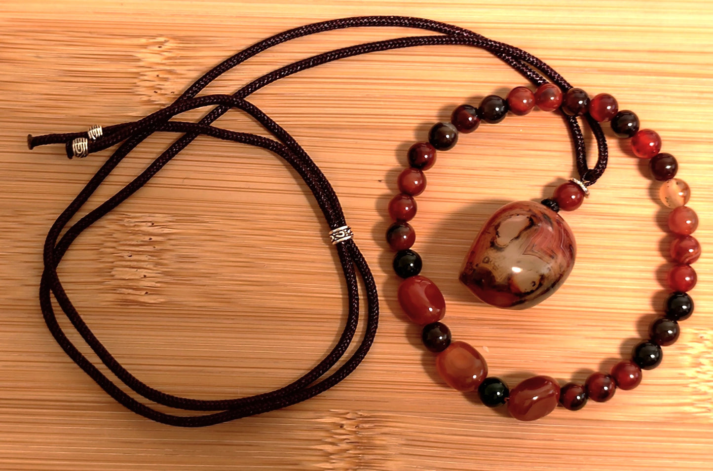 2er Set Naturstein Edelstein Achat Sardonyx Armband + Anhänger inkl.Kordel Nr.68