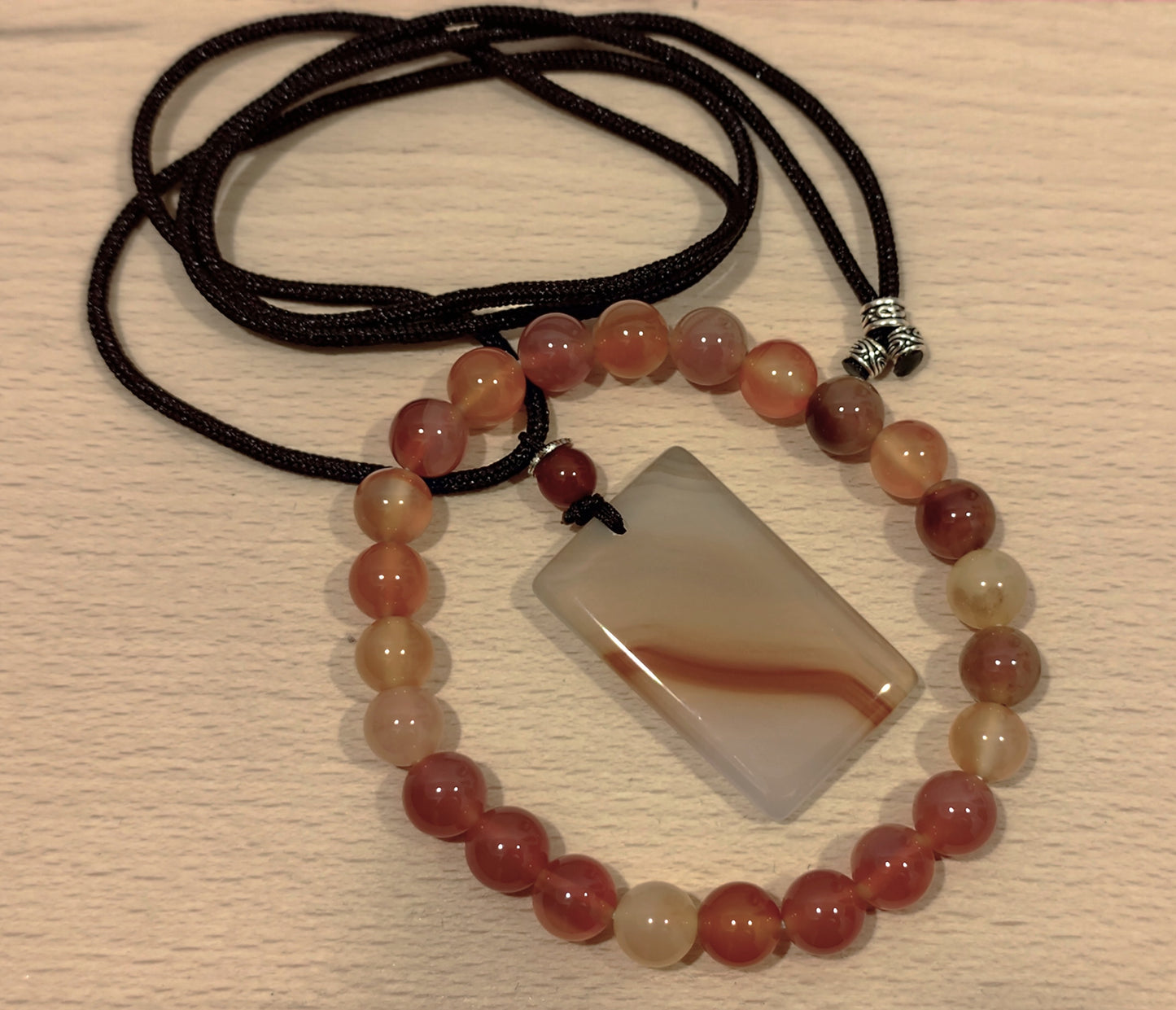 2er Set Naturstein Edelstein Achat orange Armband und Anhänger inkl.Kordel Nr.6