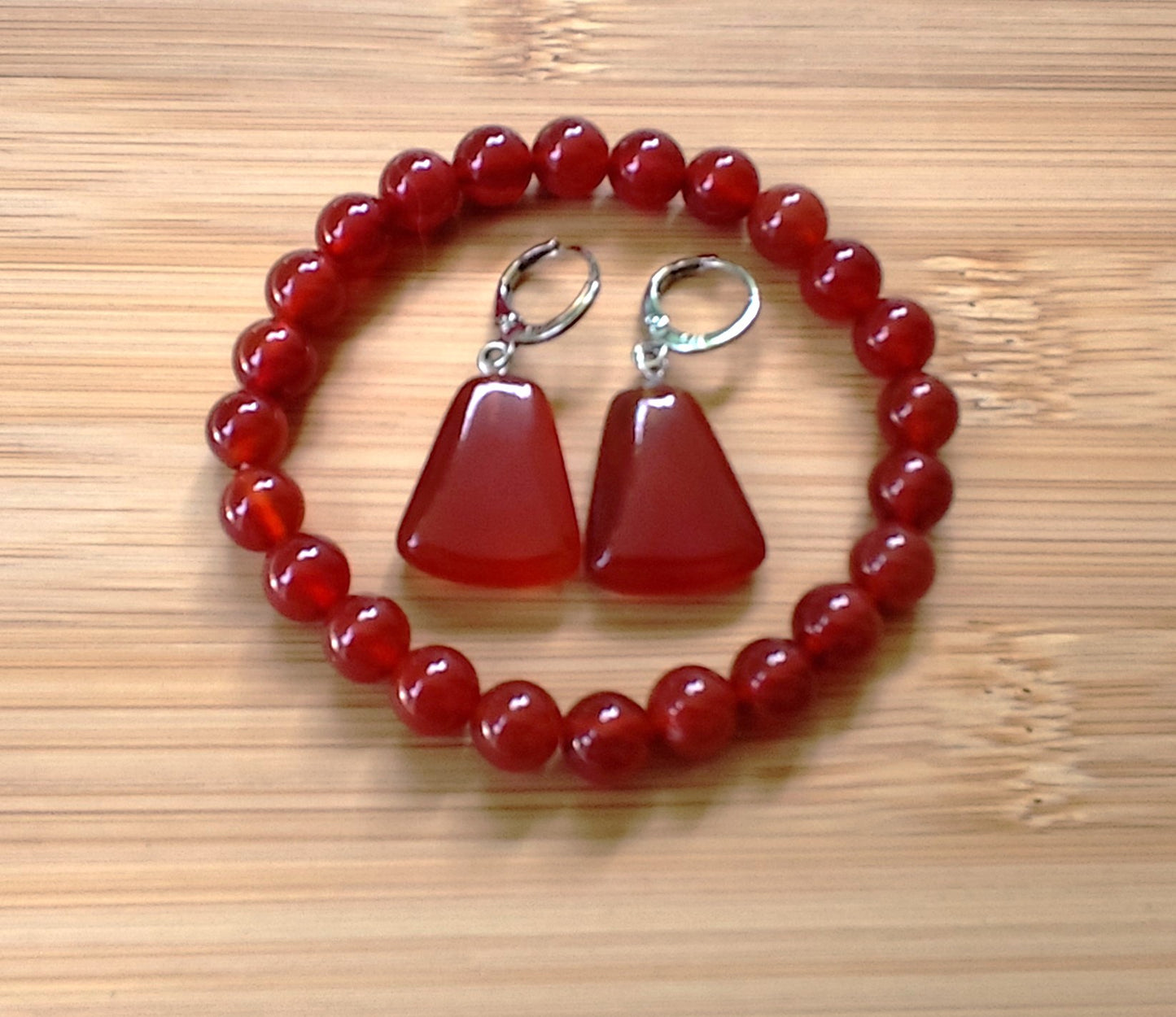 2er Set Edelstein Karneol/ Achat rot Armband + Ohrringe 925 Silber Nr.74