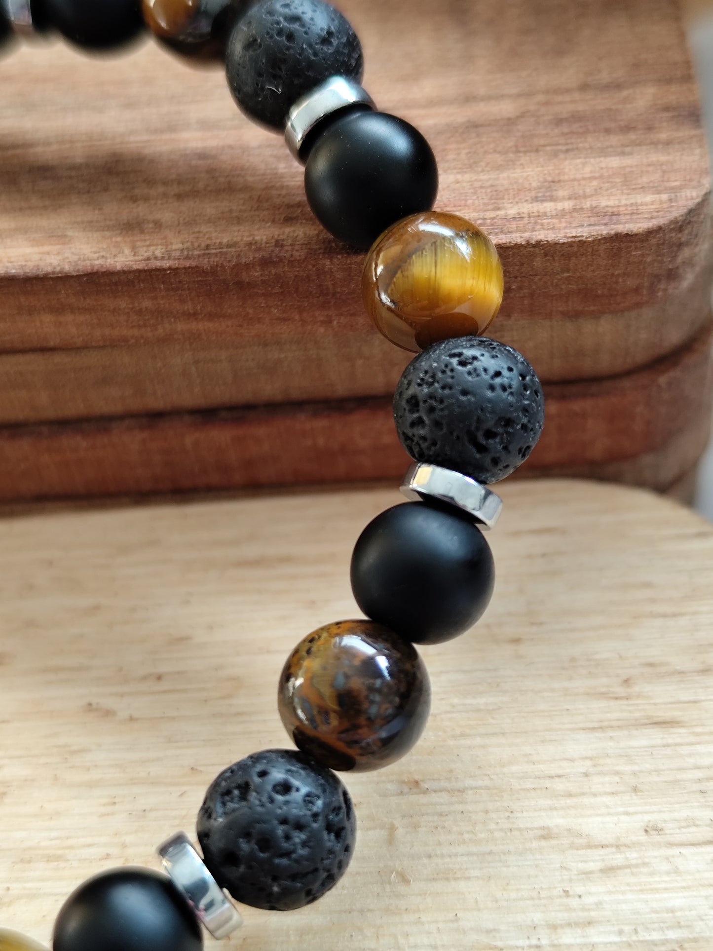 8 mm Naturstein Armband Kugelarmband Tigerauge / matt Onyx / Lavastein