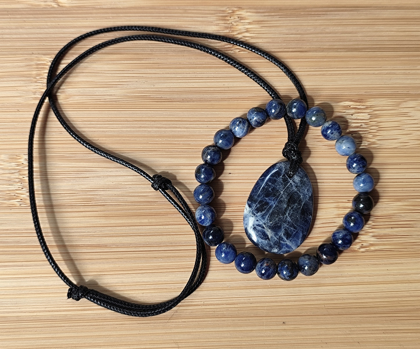 2er Set Naturstein Edelstein Sodalith Armband und Anhänger inkl.Kordel Nr.91