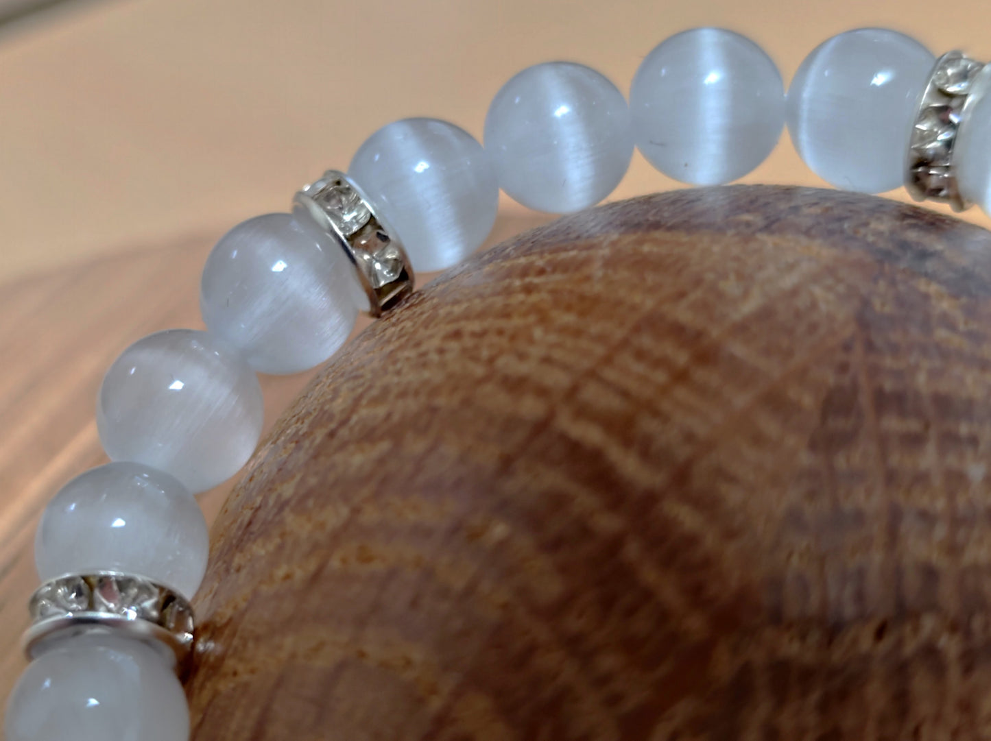 8 mm Naturstein Katzenauge (Selenit) Perlen Armband Kugelarmband