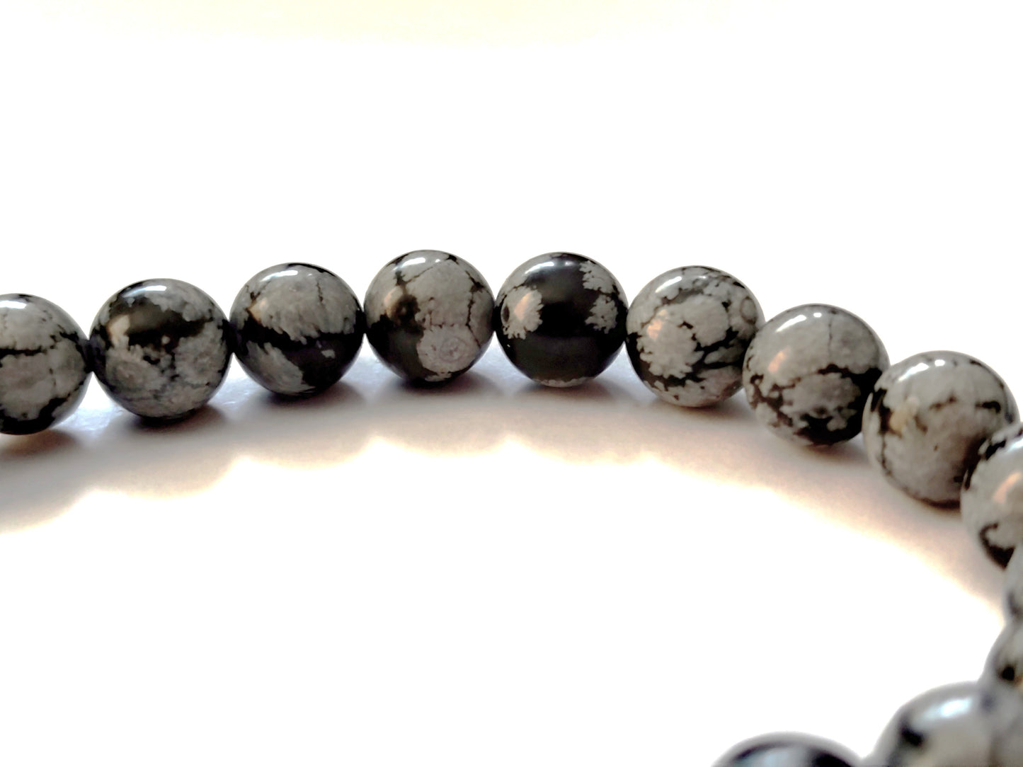8 mm Naturstein Edelstein Schneeflocken Obsidian Perlen Armband Kugelarmband