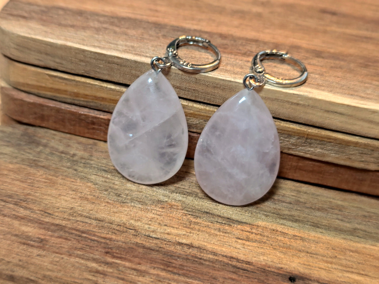 Naturstein Edelstein Quarz rosa Ohrringe 925 Silber
