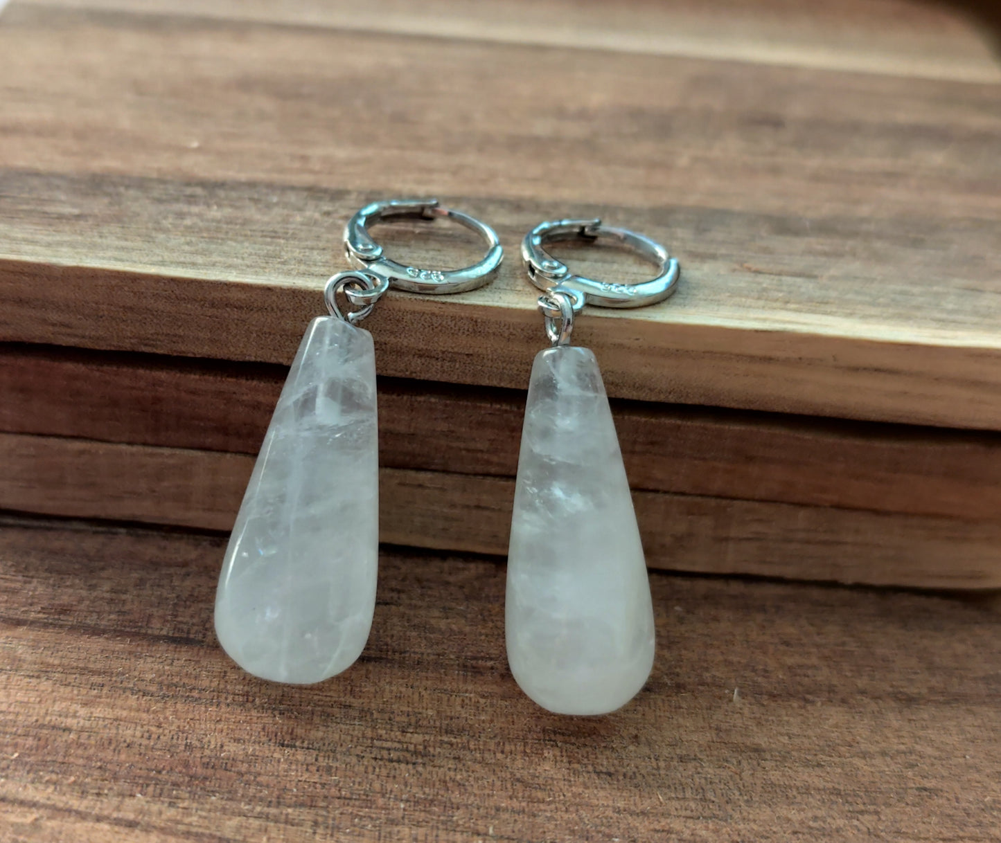 Naturstein Quarz weiss Drop Ohrringe 925 Silber