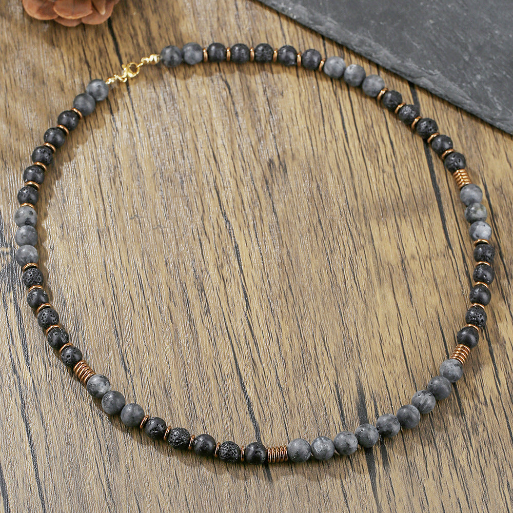Herren 8 mm Naturstein Perlen Halskette matt Lavrikit / Lavastein