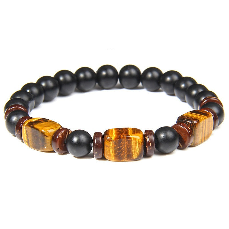 Naturstein matt Onyx / Tigerauge / Holz Perlen Armband Kugelarmband