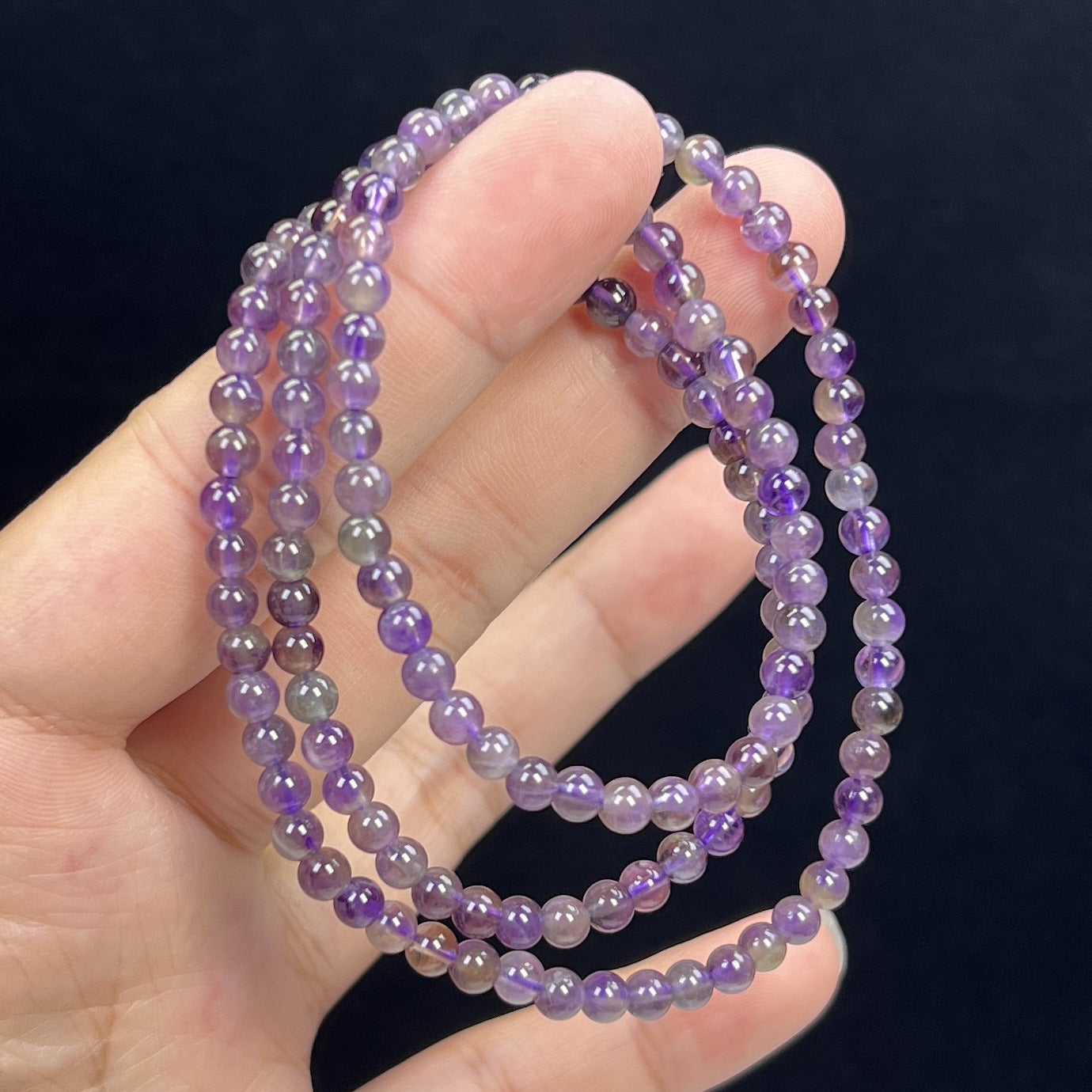 4 mm Naturstein Amethyst Perlen dreifaches Armband / Kette