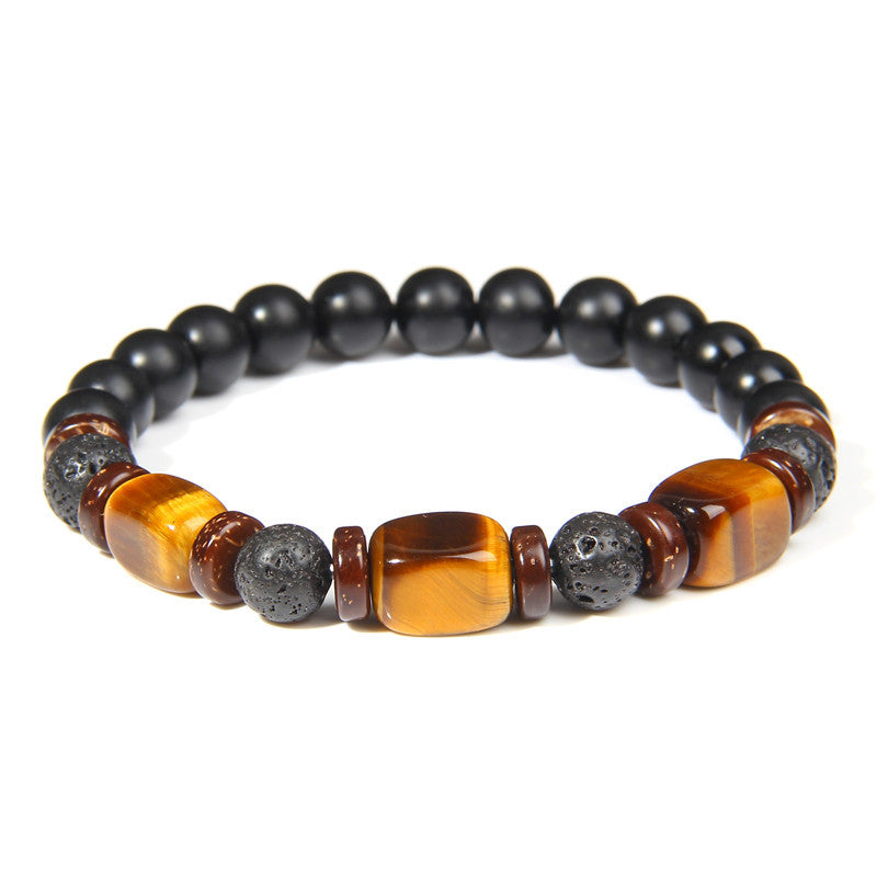 Naturstein matt Onyx / Tigerauge / Vulkanstein / Holz Perlen Armband Kugelarmband
