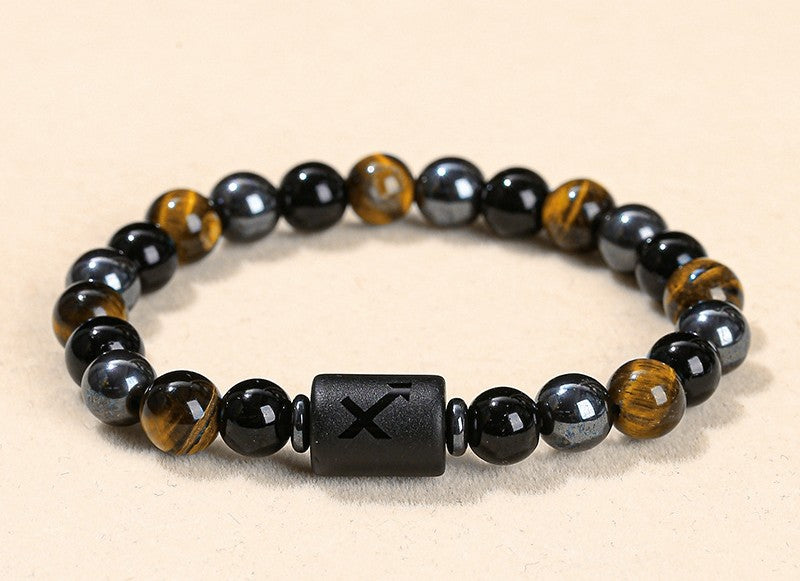 8 mm Sternzeichen Horoskop Edelstein Perlen Armband Tigerauge Obsidian Hämatit