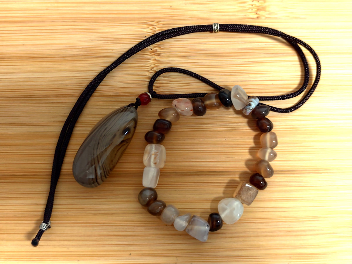 2er Set Naturstein Edelstein Achat Sardonyx Armband + Anhänger inkl.Kordel Nr.101