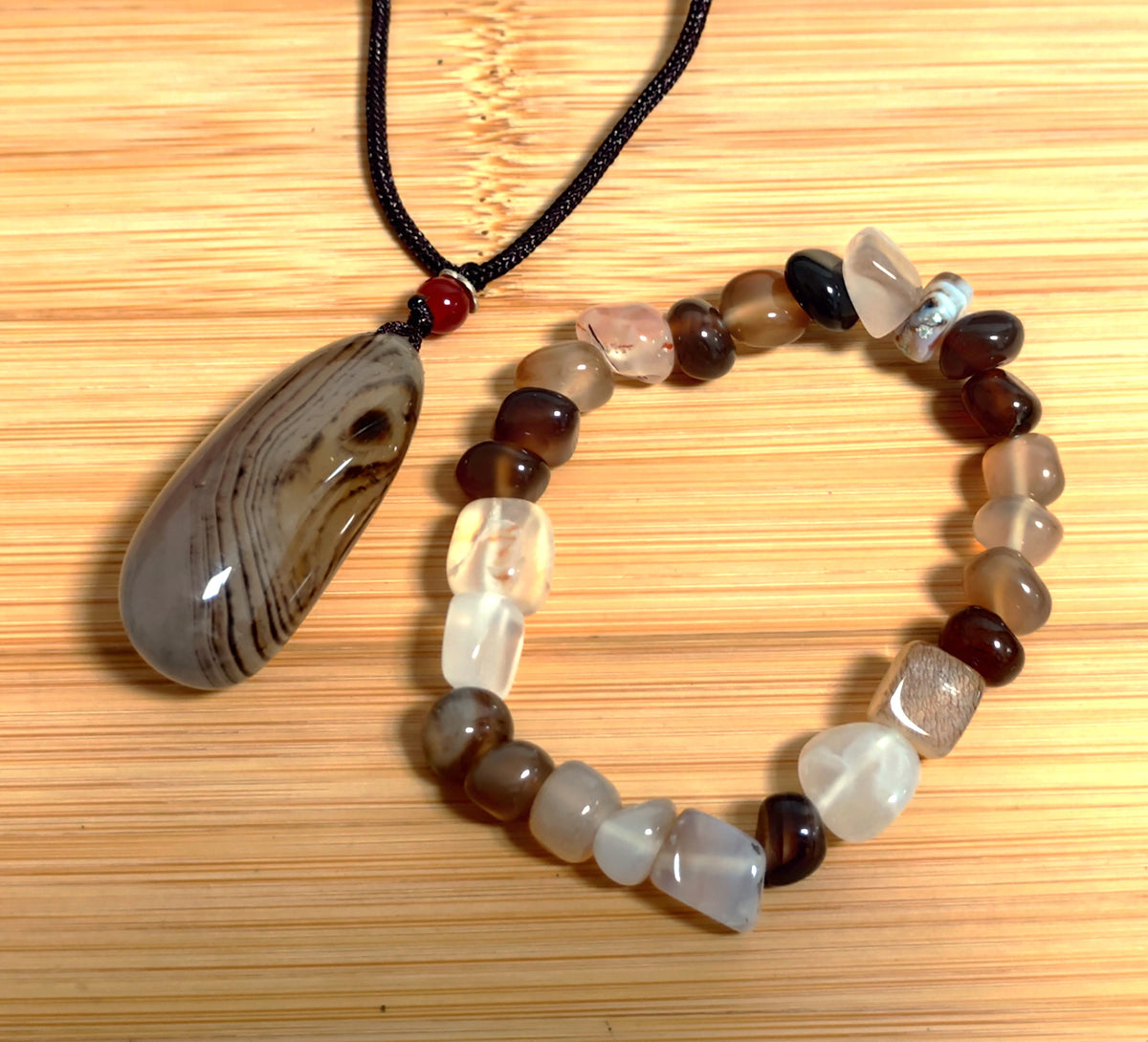 2er Set Naturstein Edelstein Achat Sardonyx Armband + Anhänger inkl.Kordel Nr.101