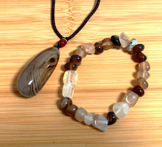 2er Set Naturstein Edelstein Achat Sardonyx Armband + Anhänger inkl.Kordel Nr.101