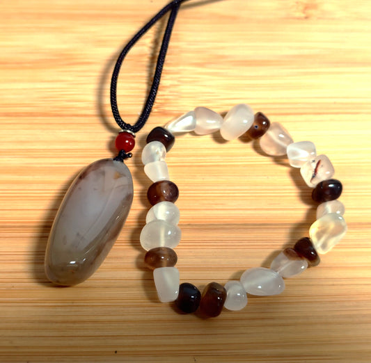 2er Set Naturstein Edelstein Achat Sardonyx Armband + Anhänger inkl.Kordel Nr.102