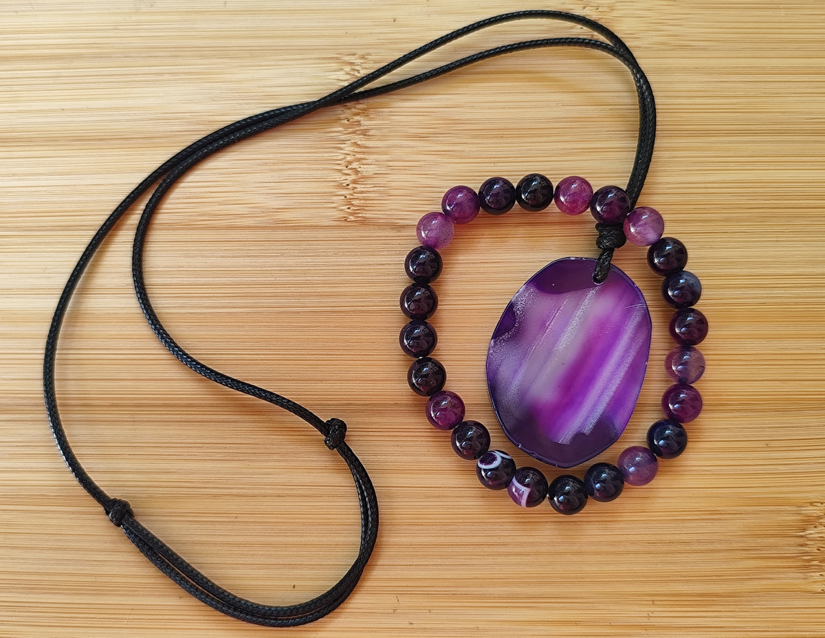 2er Set Naturstein Edelstein Achat Armband und Anhänger inkl.Kordel Nr.104