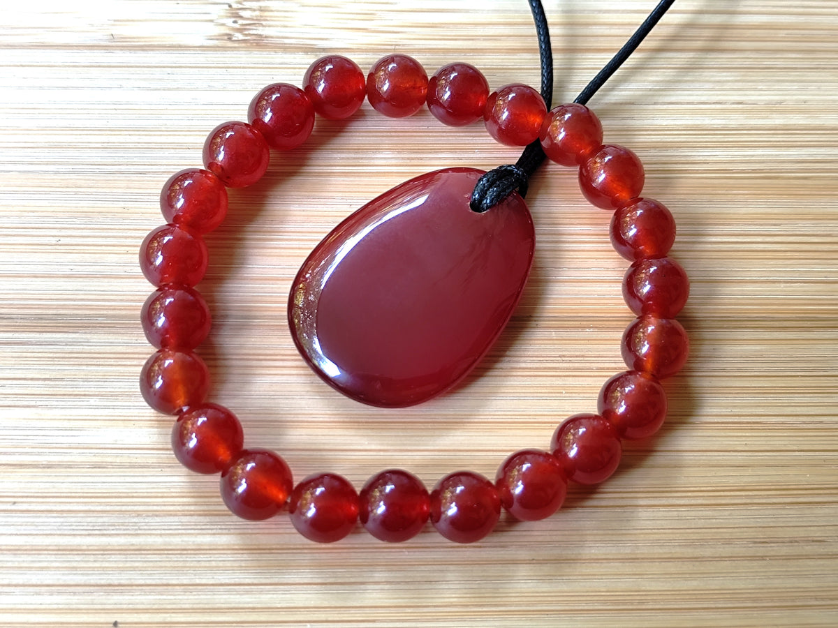 2er Set Naturstein Edelstein roter Achat /Karneol Armband und Anhänger inkl.Kordel Nr.106