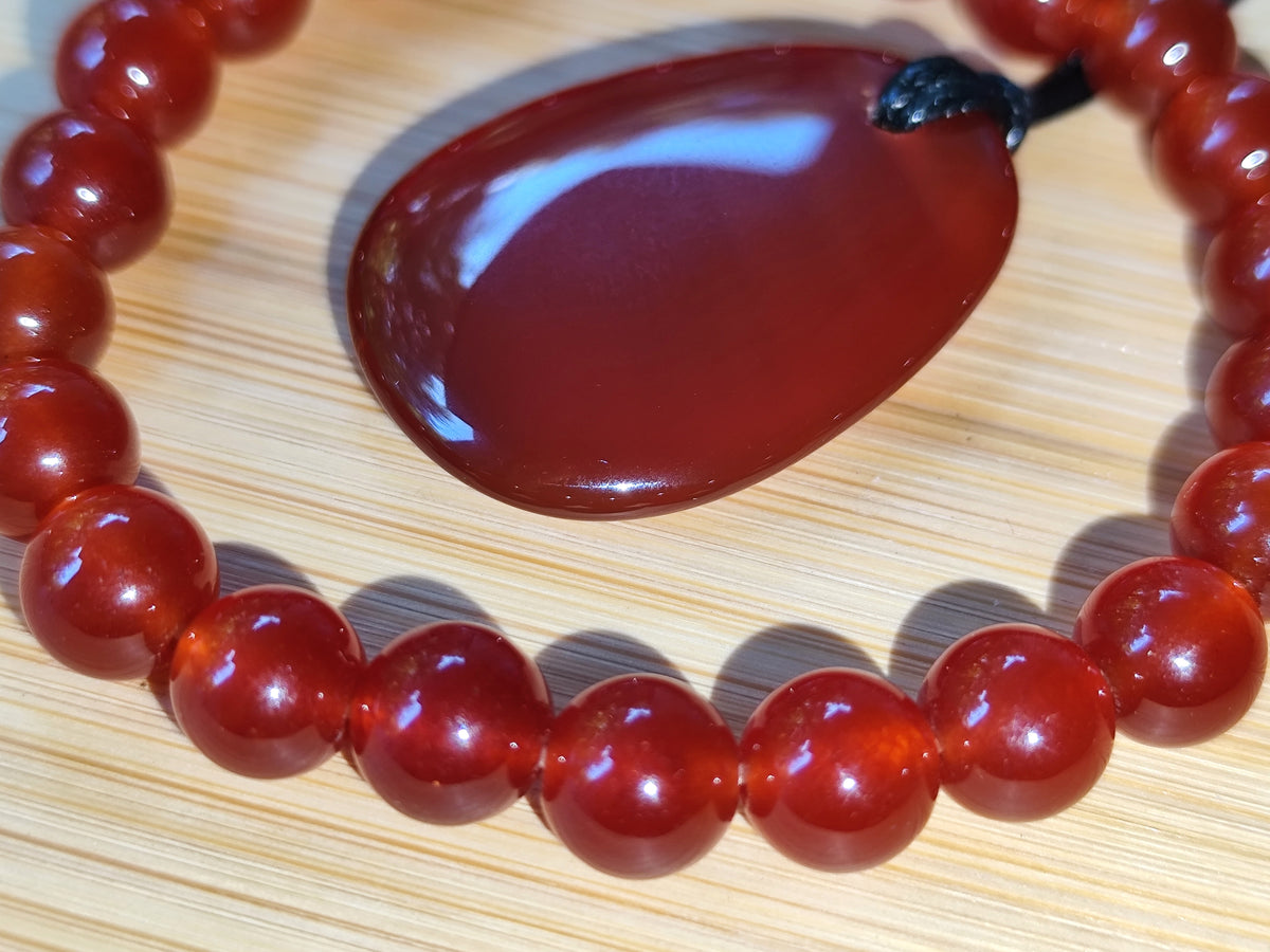 2er Set Naturstein Edelstein roter Achat /Karneol Armband und Anhänger inkl.Kordel Nr.106