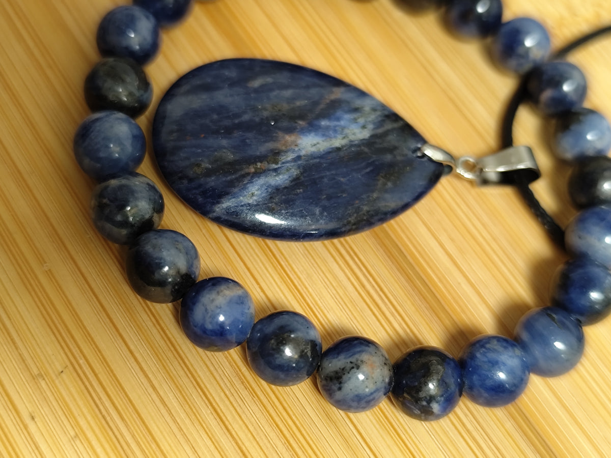 2er Set Naturstein Edelstein Sodalith Armband und Anhänger inkl.Kette Nr.108