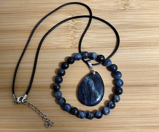 2er Set Naturstein Edelstein Sodalith Armband und Anhänger inkl.Kette Nr.108