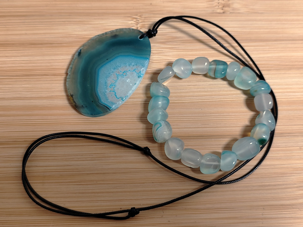 2er Set Naturstein Edelstein Achat Armband und Anhänger inkl.Kordel Nr.109