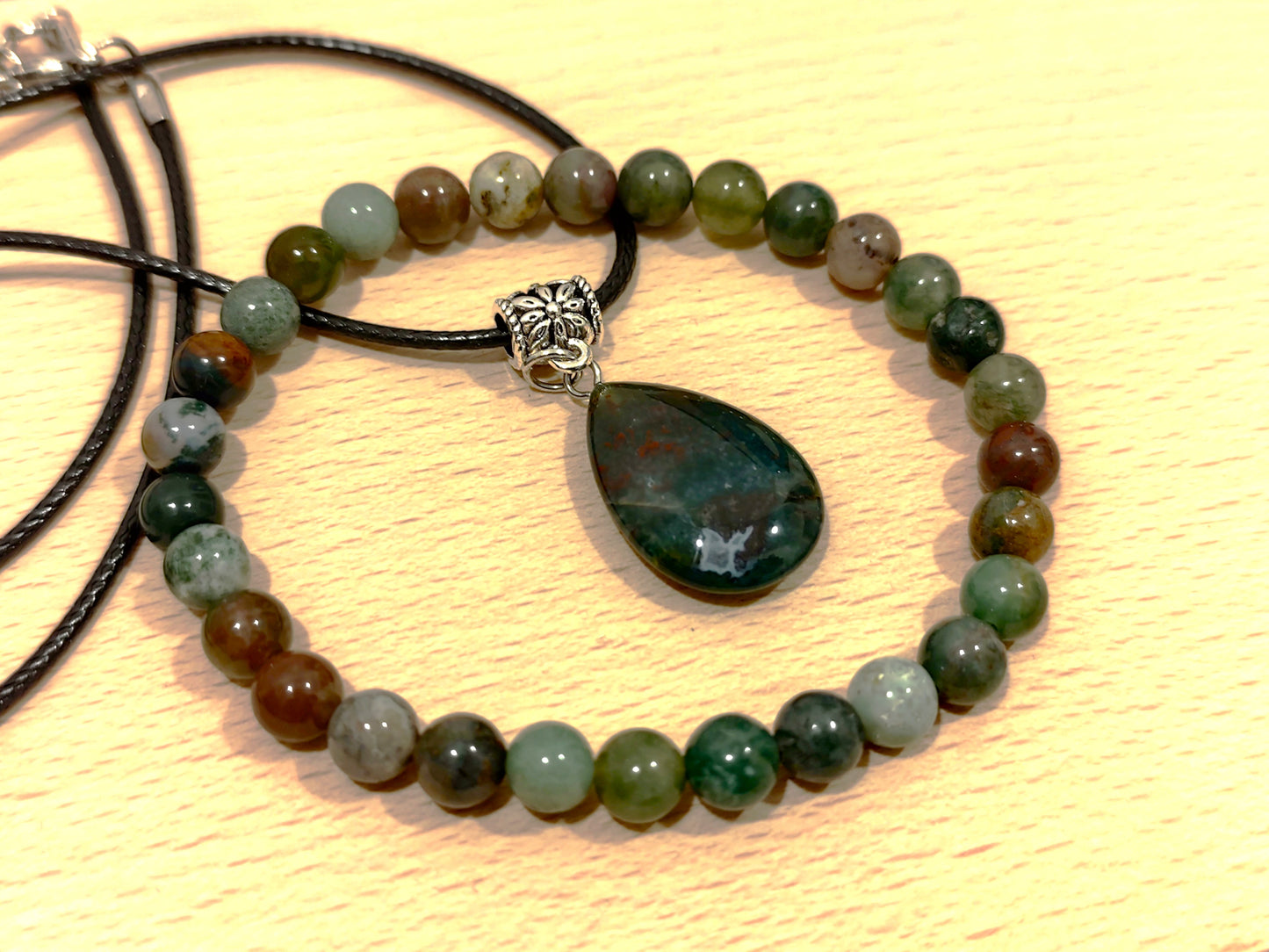 2er Set Naturstein Edelstein Indischer Achat Armband + Anhänger inkl.Kordel Nr.10