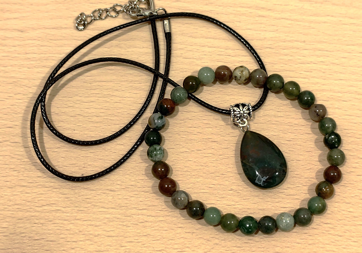 2er Set Naturstein Edelstein Indischer Achat Armband + Anhänger inkl.Kordel Nr.10