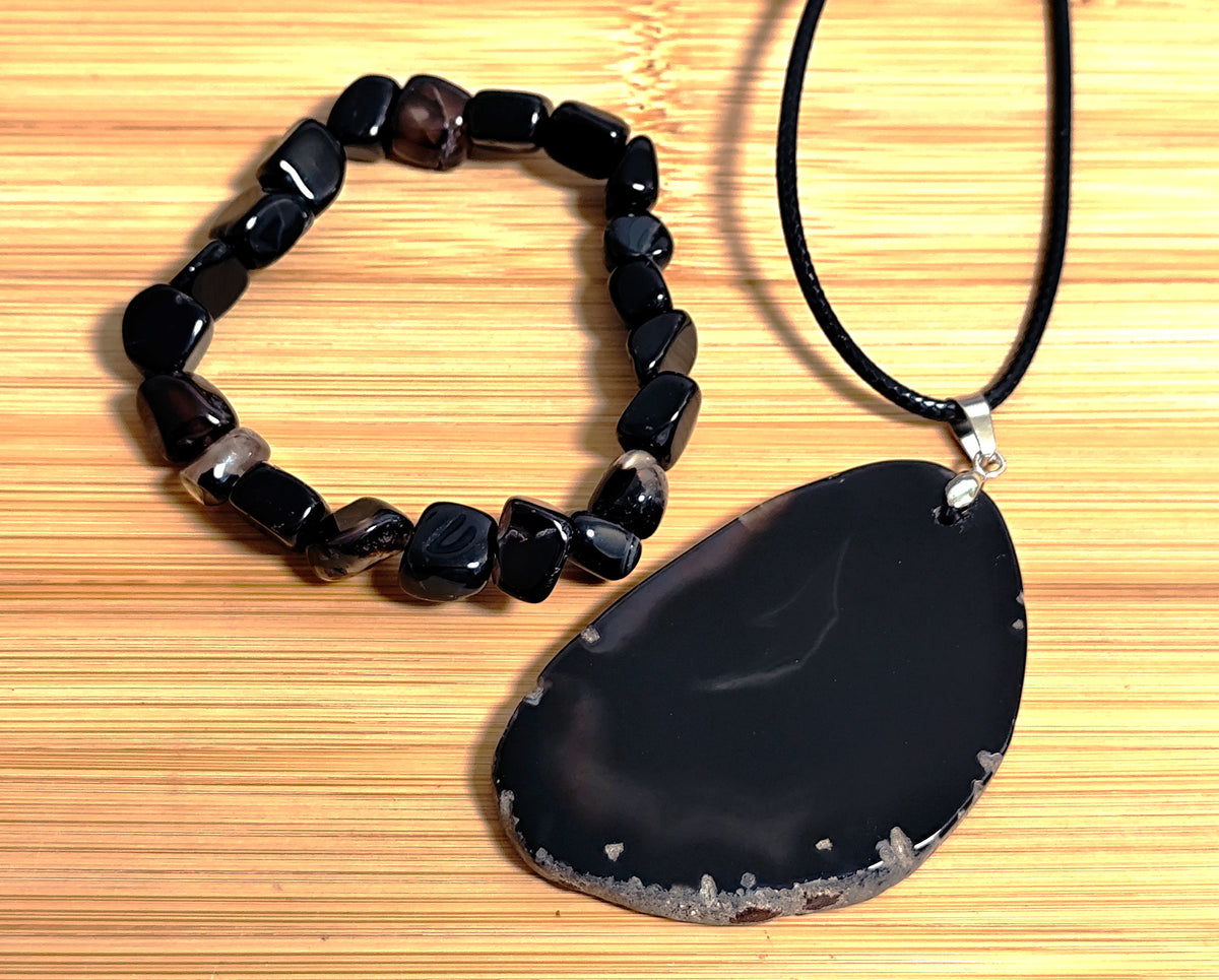 2er Set Naturstein Edelstein Achat Armband und Anhänger inkl.Kordel Nr.113