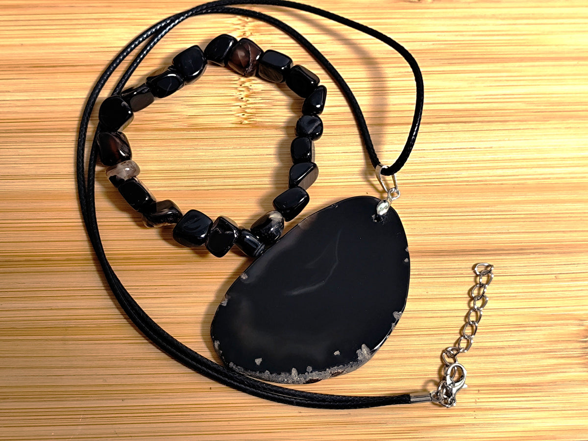 2er Set Naturstein Edelstein Achat Armband und Anhänger inkl.Kordel Nr.113