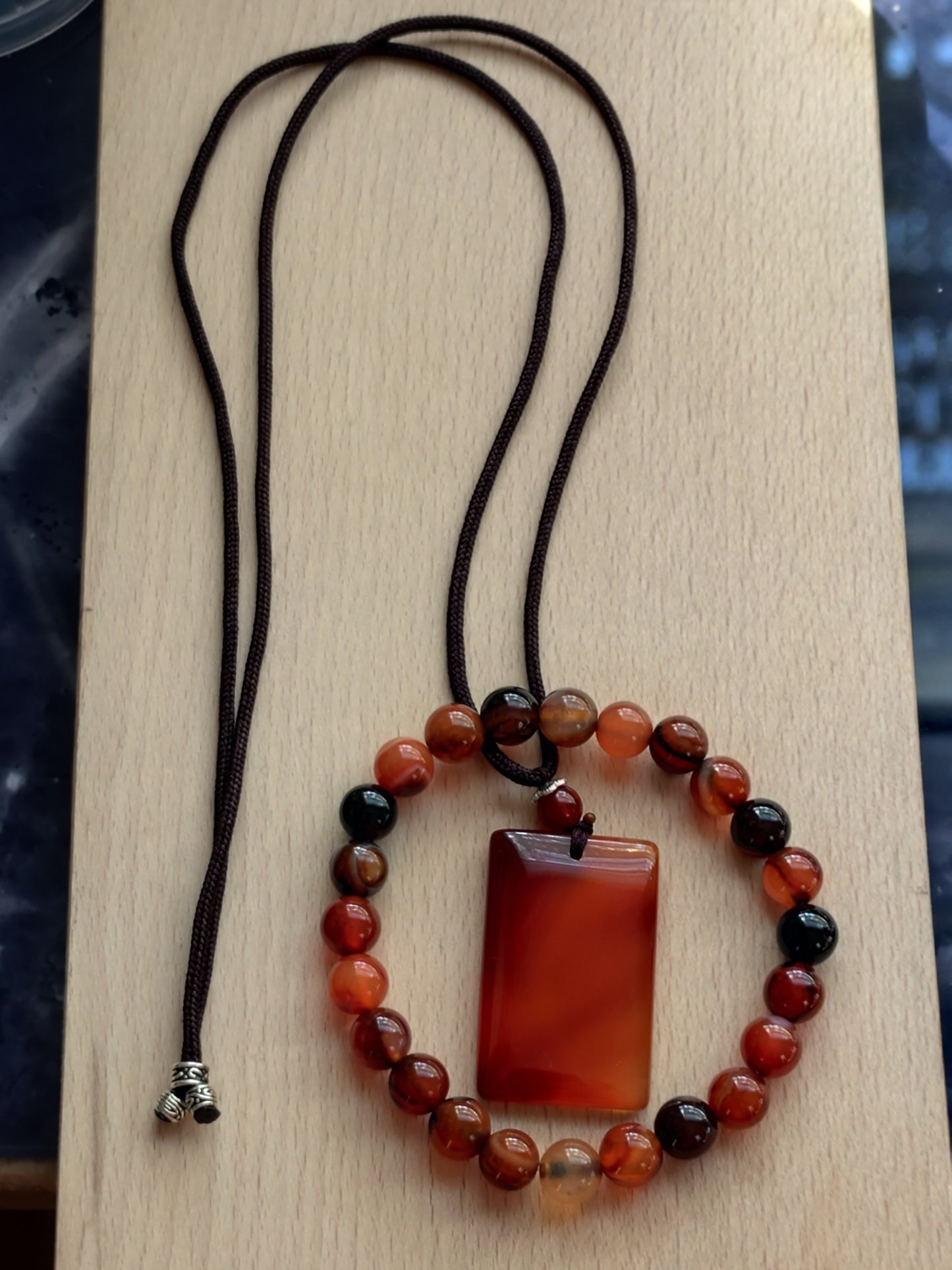 2er Set Naturstein Edelstein Achat orange Armband und Anhänger inkl.Kordel Nr.11