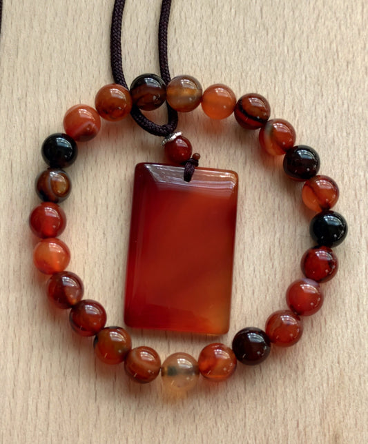 2er Set Naturstein Edelstein Achat orange Armband und Anhänger inkl.Kordel Nr.11