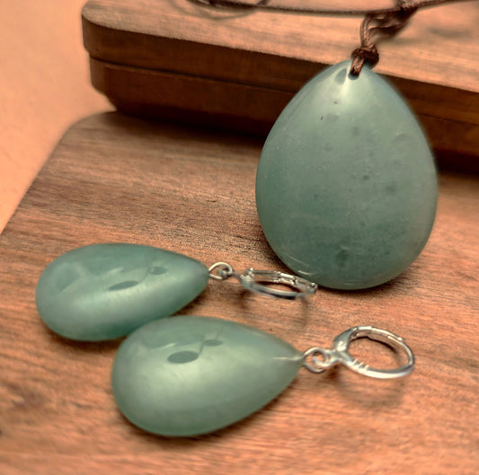 2er Set Naturstein Edelstein Aventurin grün Ohrringe + Anhänger inkl.Kordel Nr.12