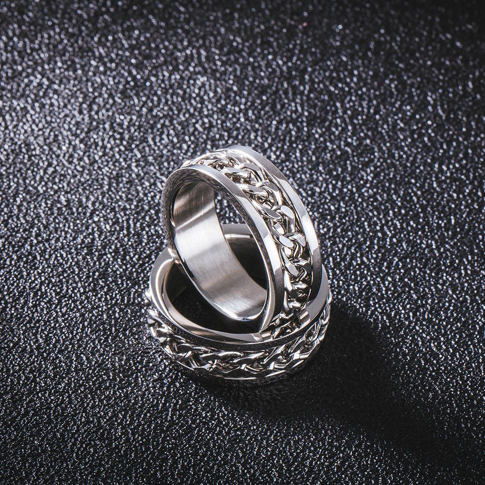 Herren Damen Partner Ring Edelstahl Spiner Drehring bewegliche Kette Anti-Stress