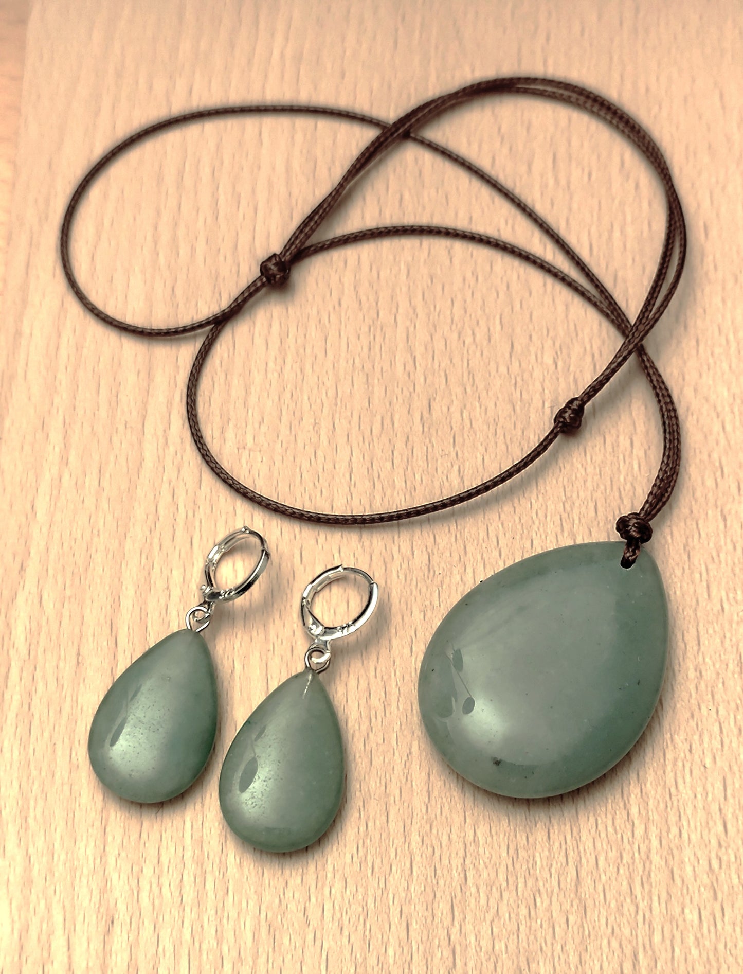 2er Set Naturstein Edelstein Aventurin grün Ohrringe + Anhänger inkl.Kordel Nr.12