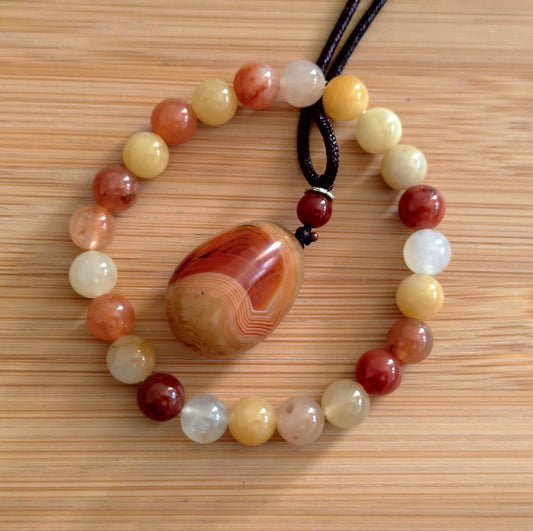 2er Set Naturstein Edelstein Golden Silk Jade Armband und Sardonyx Anhänger Nr.14