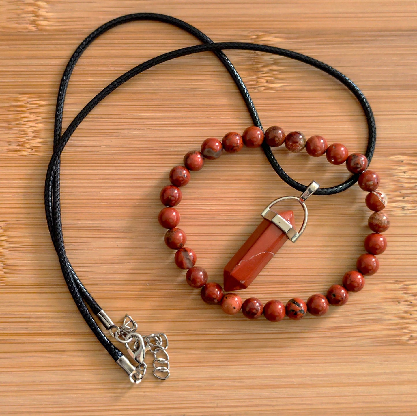 2er Set Naturstein Edelstein roter Jaspis Armband und Anhänger inkl.Kordel Nr.16