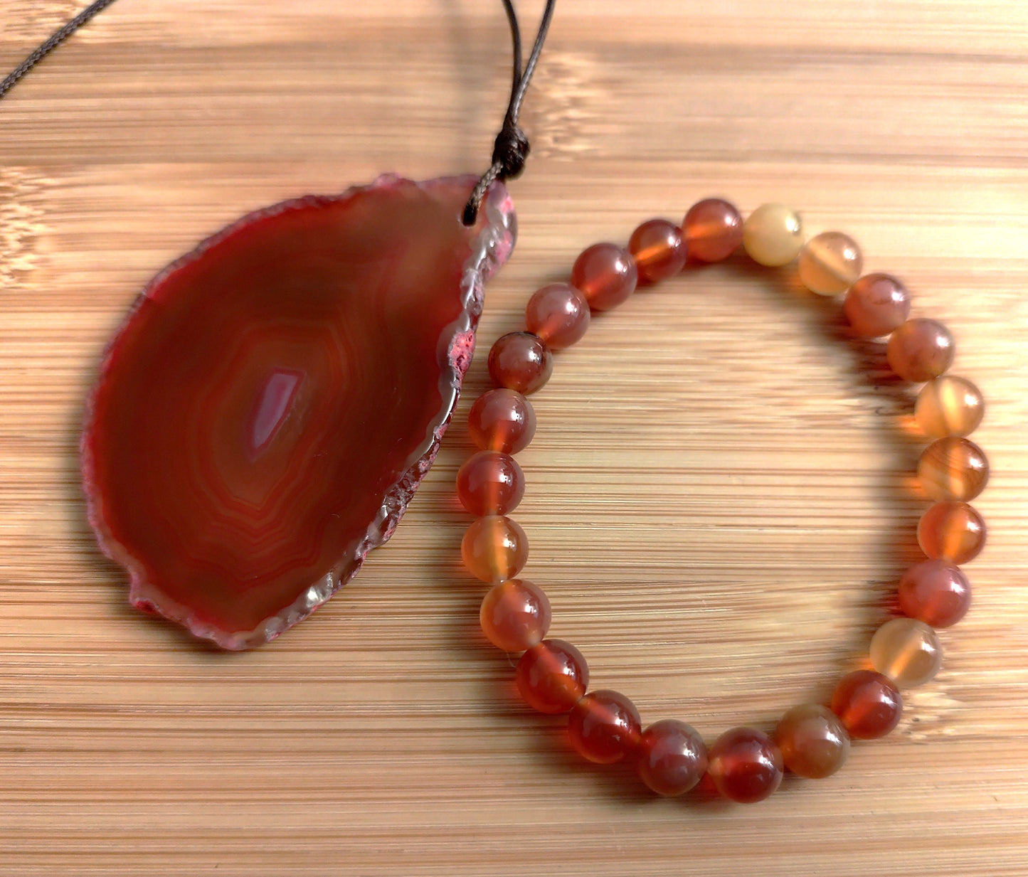 2er Set Naturstein Edelstein Achat Armband und Anhänger inkl.Kordel Nr.17