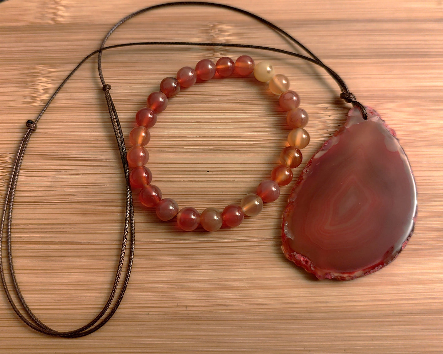2er Set Naturstein Edelstein Achat Armband und Anhänger inkl.Kordel Nr.17